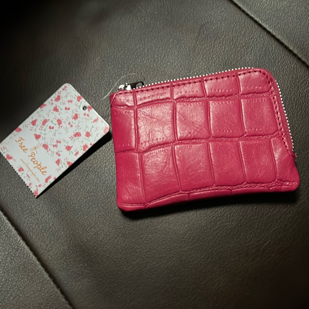 NWT free people Hot pink leather croc card wallet/coin purse